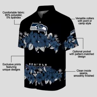 Seattle Seahawks Hibiscus Stripe Aloha Shirt - Blue Black Hawaiian Style
