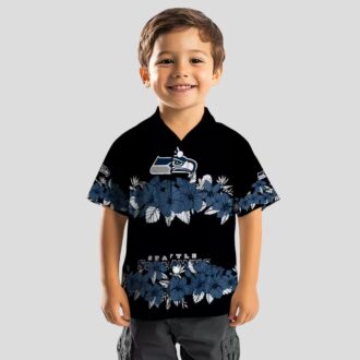 Seattle Seahawks Hibiscus Stripe Aloha Shirt - Blue Black Hawaiian Style