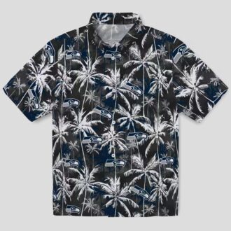 Seattle Seahawks Palm Print Hawaiian Shirt, Blue Black NFL Game Day Wear
