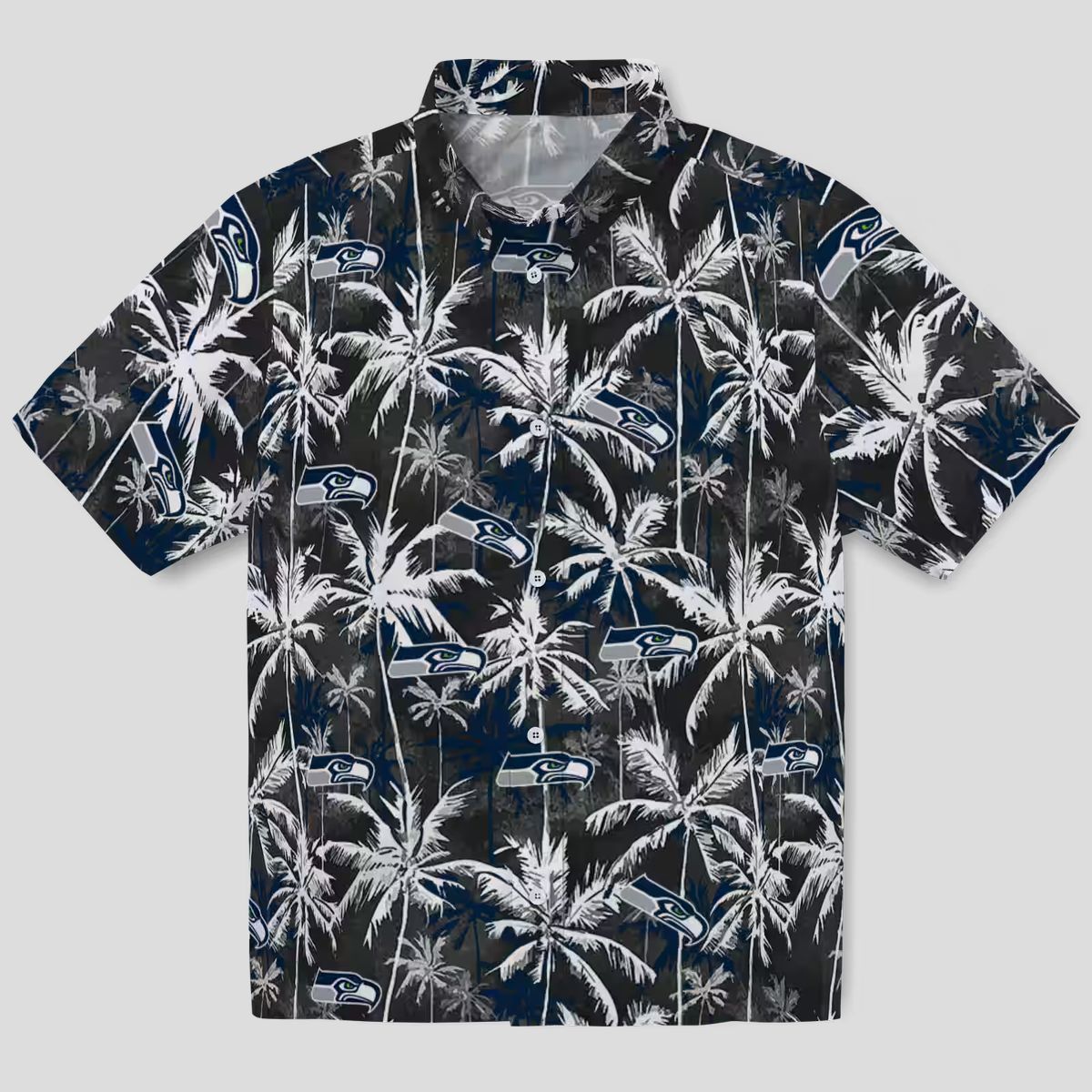 Seattle Seahawks Palm Print Hawaiian Shirt, Blue Black NFL Game Day Wear