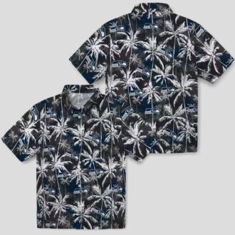 Seattle Seahawks Palm Print Hawaiian Shirt, Blue Black NFL Game Day Wear