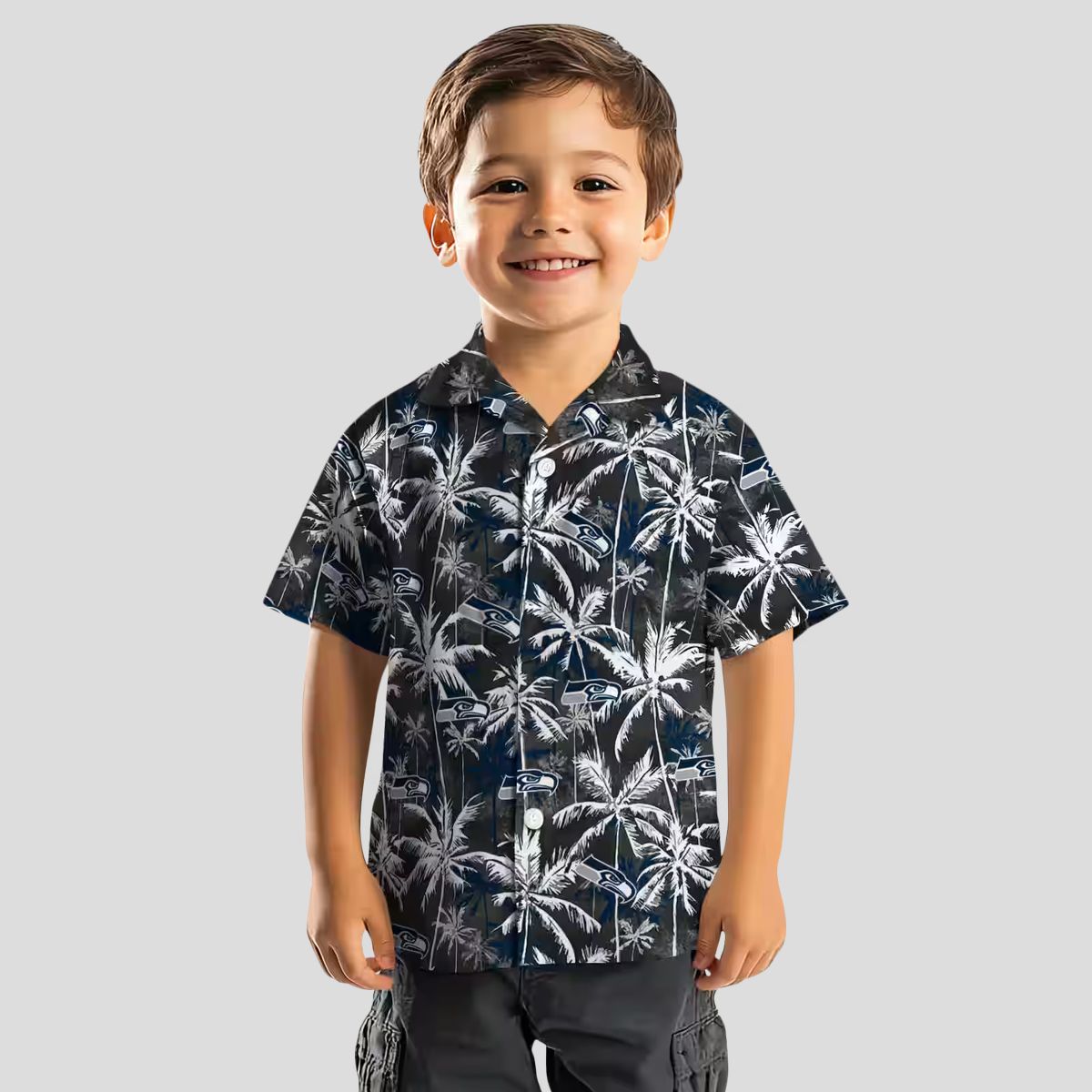 Seattle Seahawks Palm Print Hawaiian Shirt, Blue Black NFL Game Day Wear