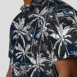 Seattle Seahawks Palm Print Hawaiian Shirt, Blue Black NFL Game Day Wear