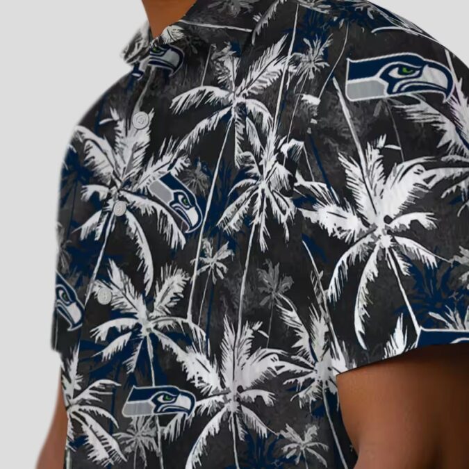 Seattle Seahawks Palm Print Hawaiian Shirt, Blue Black NFL Game Day Wear
