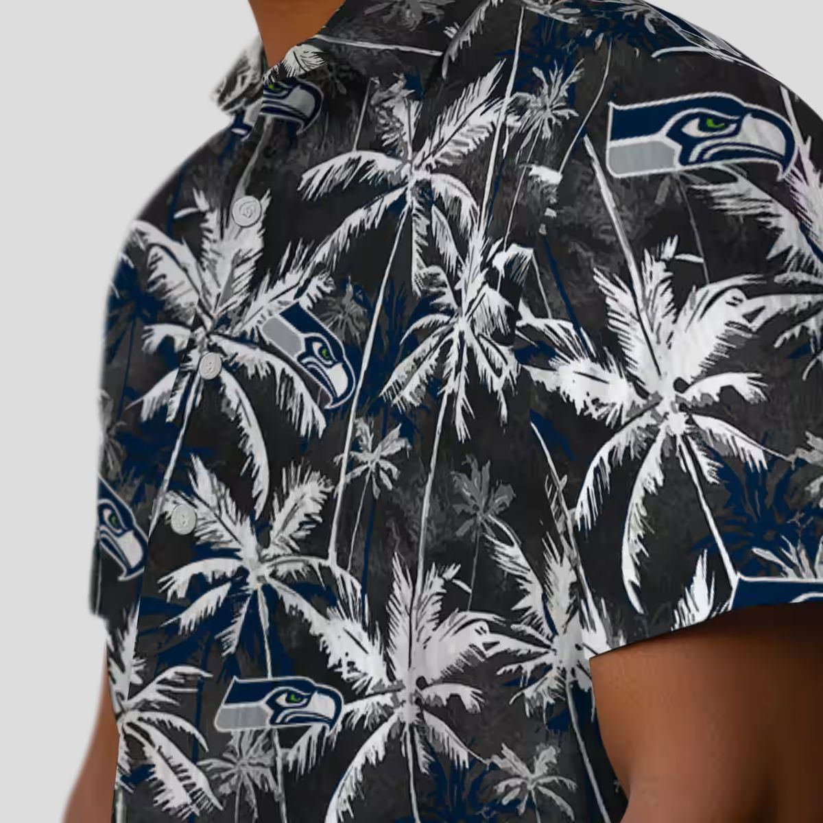 Seattle Seahawks Palm Print Hawaiian Shirt, Blue Black NFL Game Day Wear