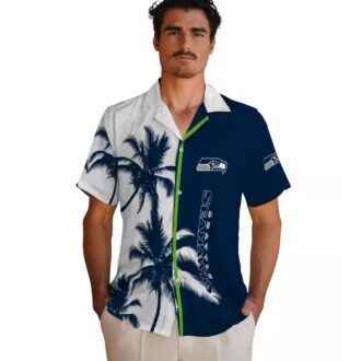 Seattle Seahawks Palm Tree Hawaiian Shirt, Blue White NFL Summer Outfit
