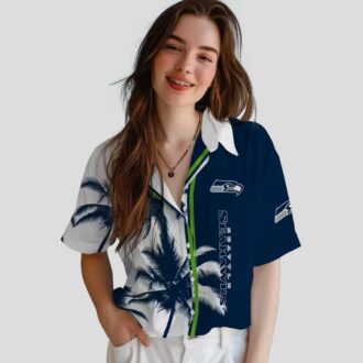 Seattle Seahawks Palm Tree Hawaiian Shirt, Blue White NFL Summer Outfit