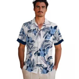 Seattle Seahawks Patriotic Hibiscus Shirt, Blue & White Hawaiian Fan Apparel