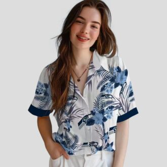 Seattle Seahawks Patriotic Hibiscus Shirt, Blue & White Hawaiian Fan Apparel