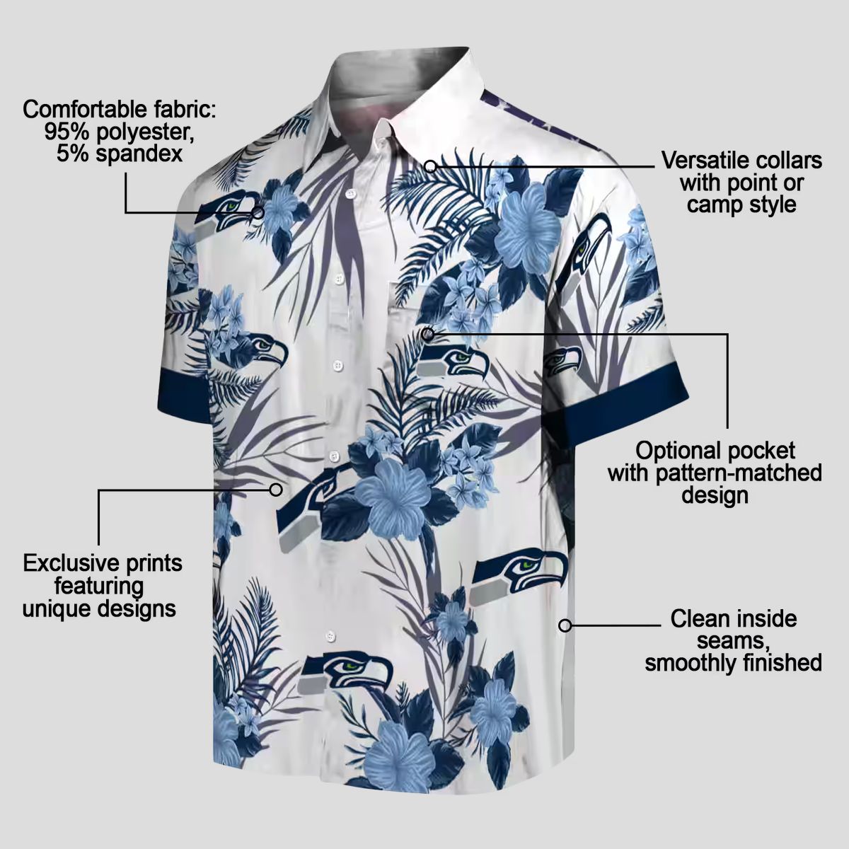 Seattle Seahawks Patriotic Hibiscus Shirt, Blue & White Hawaiian Fan Apparel