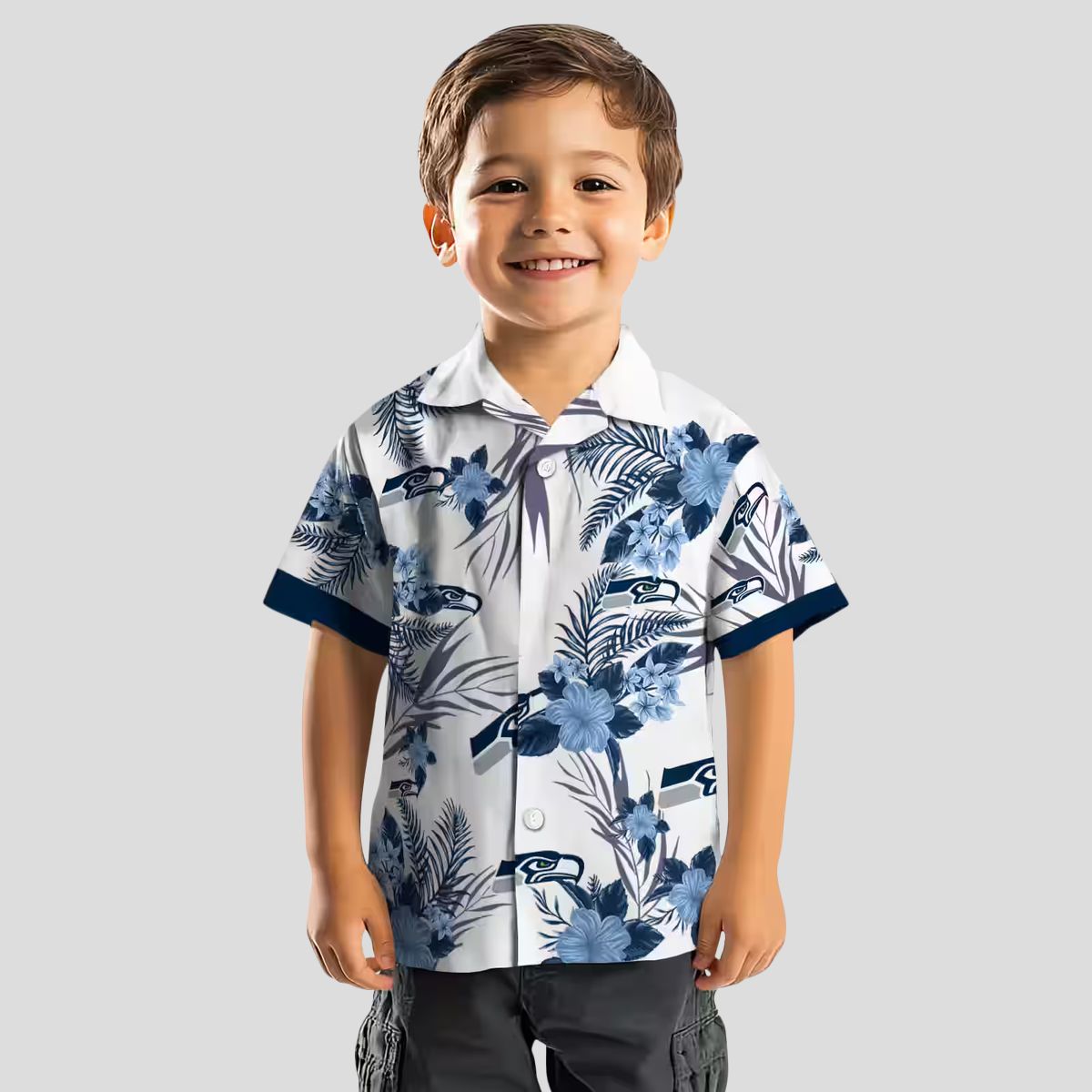 Seattle Seahawks Patriotic Hibiscus Shirt, Blue & White Hawaiian Fan Apparel