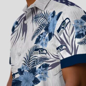 Seattle Seahawks Patriotic Hibiscus Shirt, Blue & White Hawaiian Fan Apparel