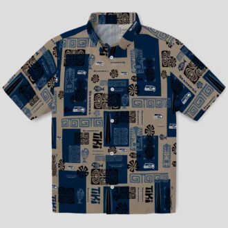 Seattle Seahawks Tribal Symbols Blue Hawaiian Shirt, NFL Aloha Button Up Shirt