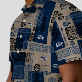 Seattle Seahawks Tribal Symbols Blue Hawaiian Shirt, NFL Aloha Button Up Shirt