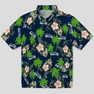 Seattle Seahawks Tropical Blue Hawaiian Shirt - Palm & Floral Theme Print