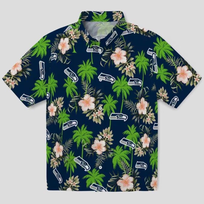 Seattle Seahawks Tropical Blue Hawaiian Shirt - Palm & Floral Theme Print