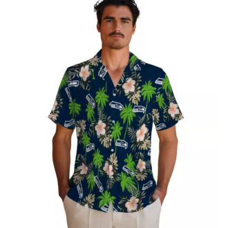 Seattle Seahawks Tropical Blue Hawaiian Shirt - Palm & Floral Theme Print