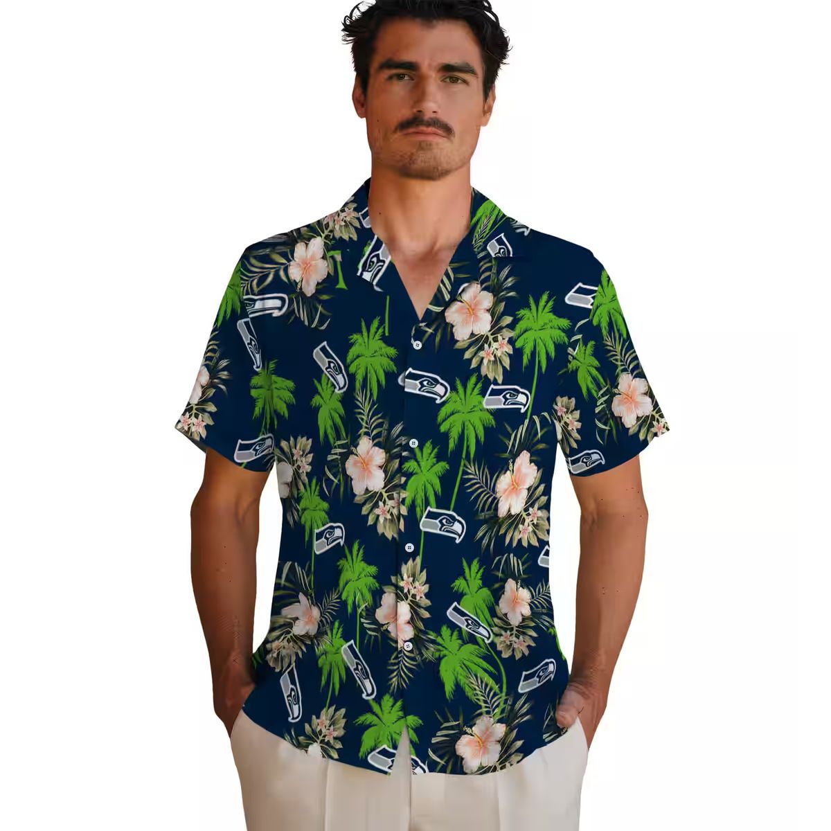 Seattle Seahawks Tropical Blue Hawaiian Shirt - Palm & Floral Theme Print