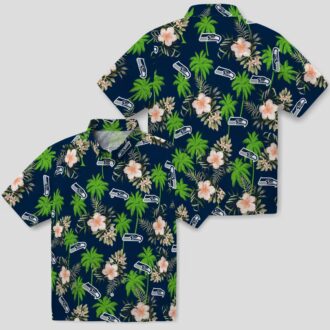 Seattle Seahawks Tropical Blue Hawaiian Shirt - Palm & Floral Theme Print