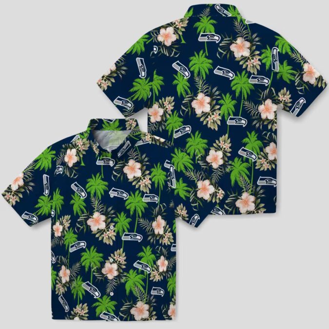 Seattle Seahawks Tropical Blue Hawaiian Shirt - Palm & Floral Theme Print