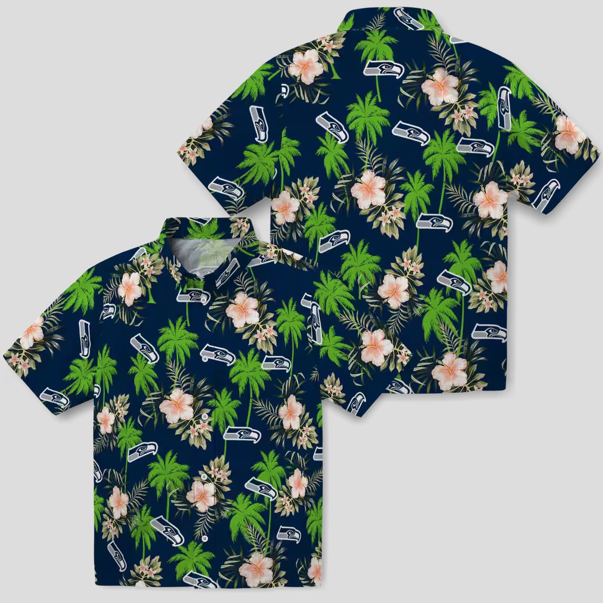Seattle Seahawks Tropical Blue Hawaiian Shirt - Palm & Floral Theme Print