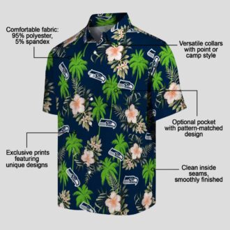 Seattle Seahawks Tropical Blue Hawaiian Shirt - Palm & Floral Theme Print