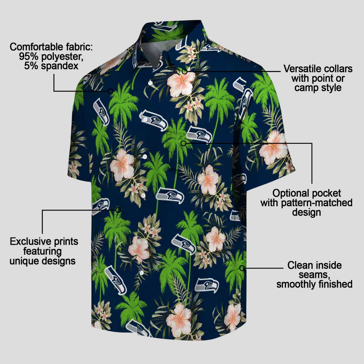 Seattle Seahawks Tropical Blue Hawaiian Shirt - Palm & Floral Theme Print