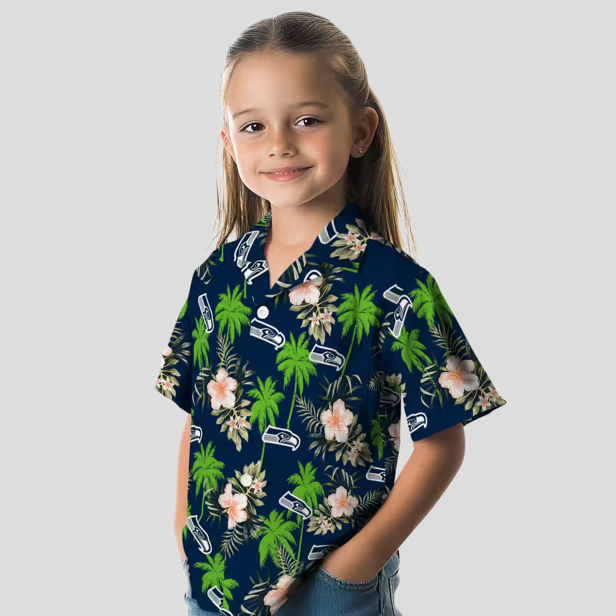 Seattle Seahawks Tropical Blue Hawaiian Shirt - Palm & Floral Theme Print