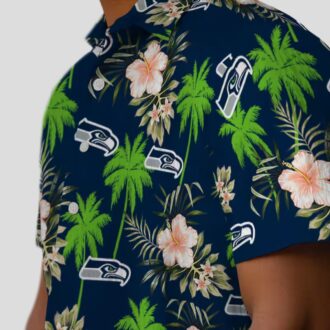Seattle Seahawks Tropical Blue Hawaiian Shirt - Palm & Floral Theme Print