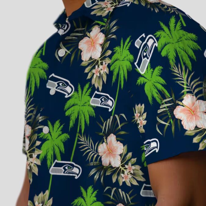 Seattle Seahawks Tropical Blue Hawaiian Shirt - Palm & Floral Theme Print