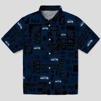 Seattle Seahawks Tropical Hawaiian Shirt - Blue & Black Patchwork Design for Men
