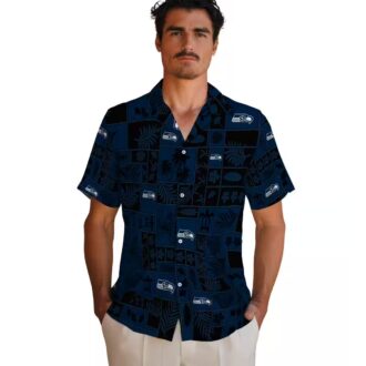 Seattle Seahawks Tropical Hawaiian Shirt - Blue & Black Patchwork Design for Men