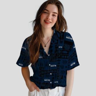 Seattle Seahawks Tropical Hawaiian Shirt - Blue & Black Patchwork Design for Men
