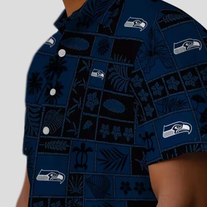 Seattle Seahawks Tropical Hawaiian Shirt - Blue & Black Patchwork Design for Men