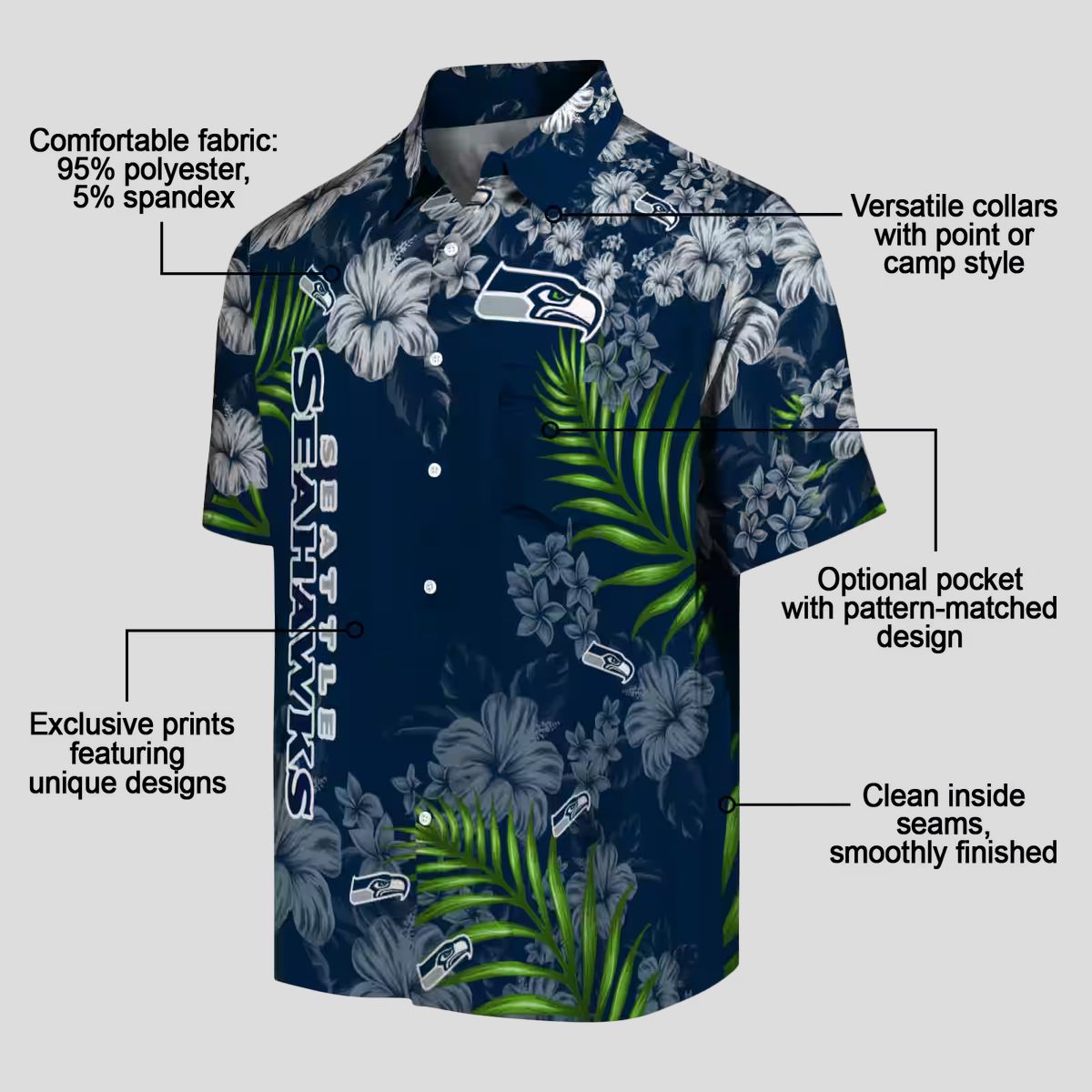 Seattle Seahawks Tropical Hibiscus Hawaiian Shirt - NFL Game Day Gear