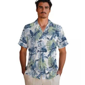 Seattle Seahawks Tropical Leaves Hawaiian Shirt, Blue & White NFL Aloha Apparel