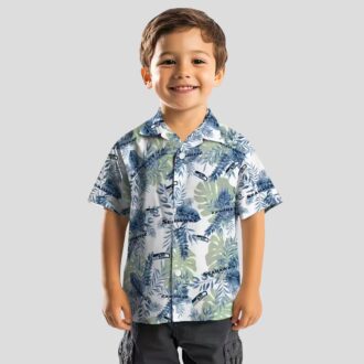 Seattle Seahawks Tropical Leaves Hawaiian Shirt, Blue & White NFL Aloha Apparel