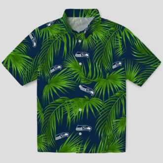 Seattle Seahawks Vacation Hawaiian Shirt - Blue Tropical Palms & Hibiscus Print