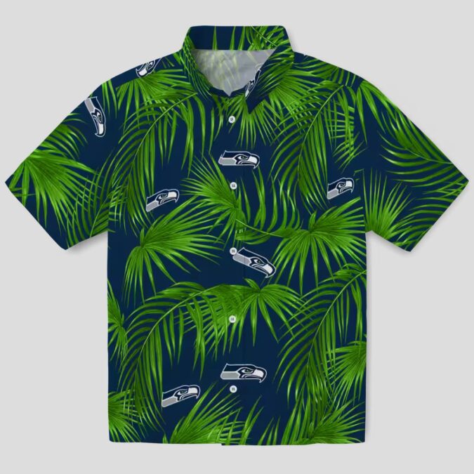 Seattle Seahawks Vacation Hawaiian Shirt - Blue Tropical Palms & Hibiscus Print