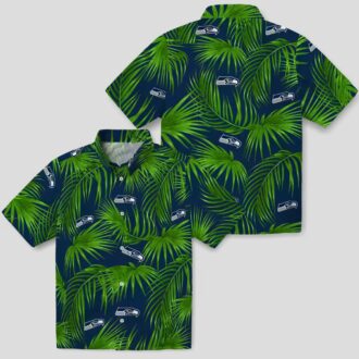 Seattle Seahawks Vacation Hawaiian Shirt - Blue Tropical Palms & Hibiscus Print