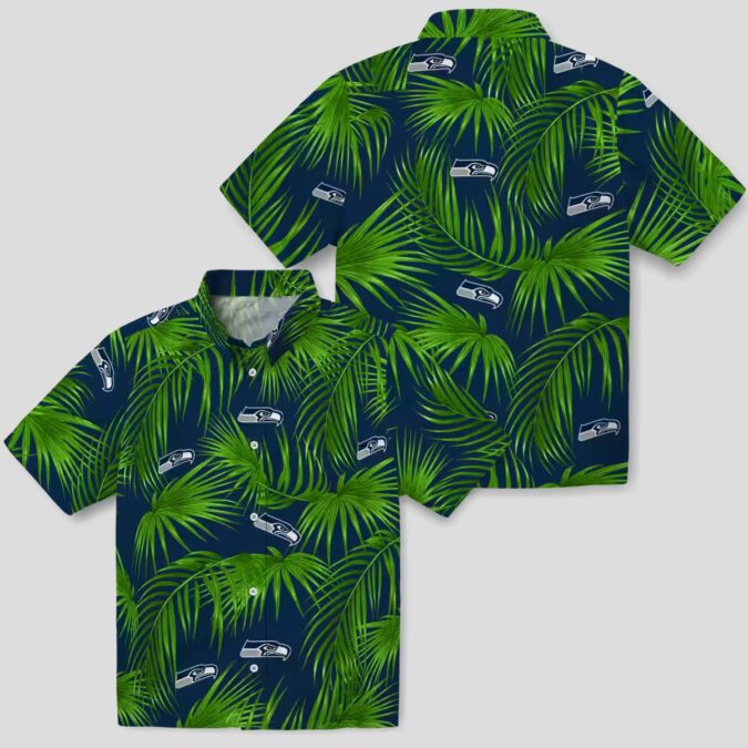 Seattle Seahawks Vacation Hawaiian Shirt - Blue Tropical Palms & Hibiscus Print