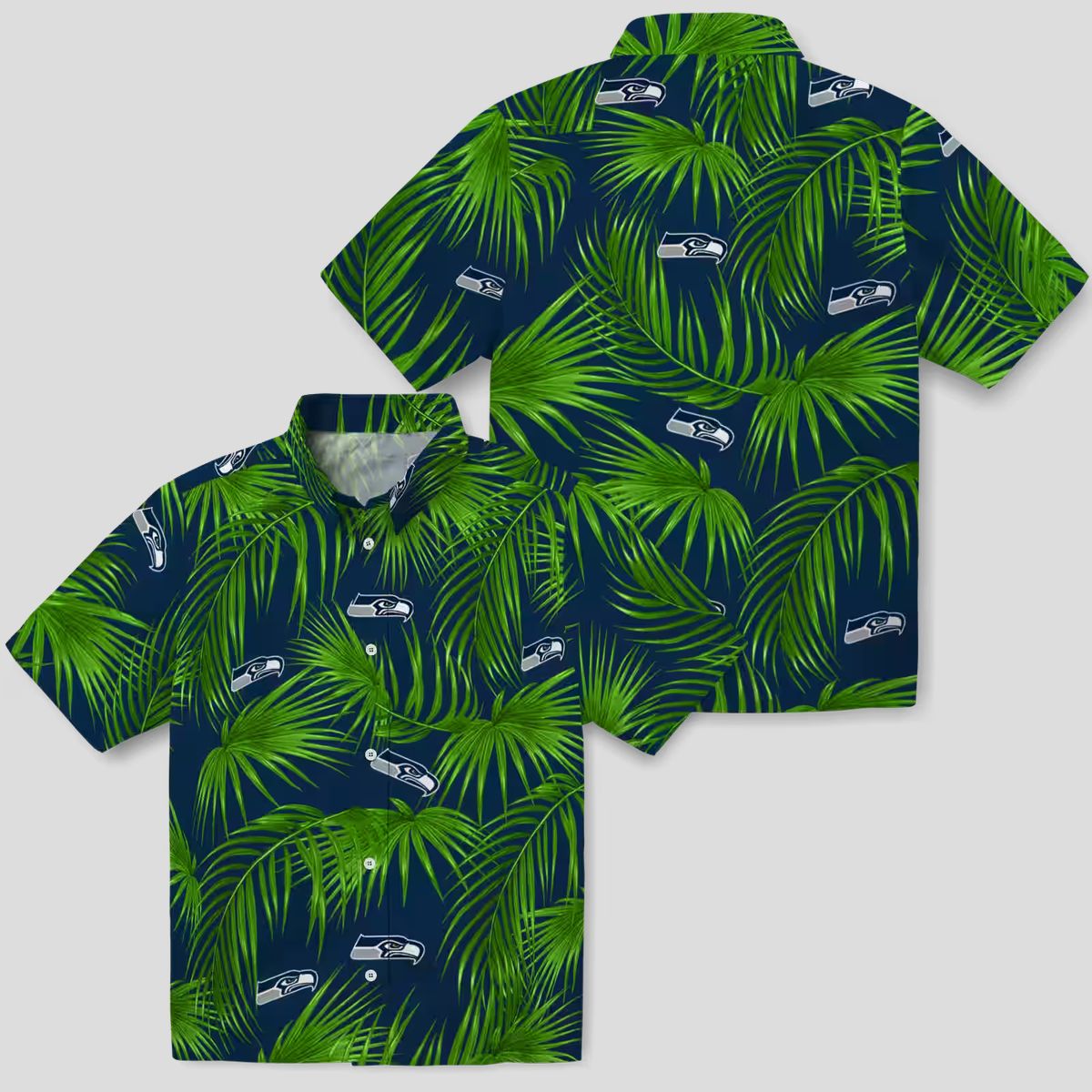 Seattle Seahawks Vacation Hawaiian Shirt - Blue Tropical Palms & Hibiscus Print
