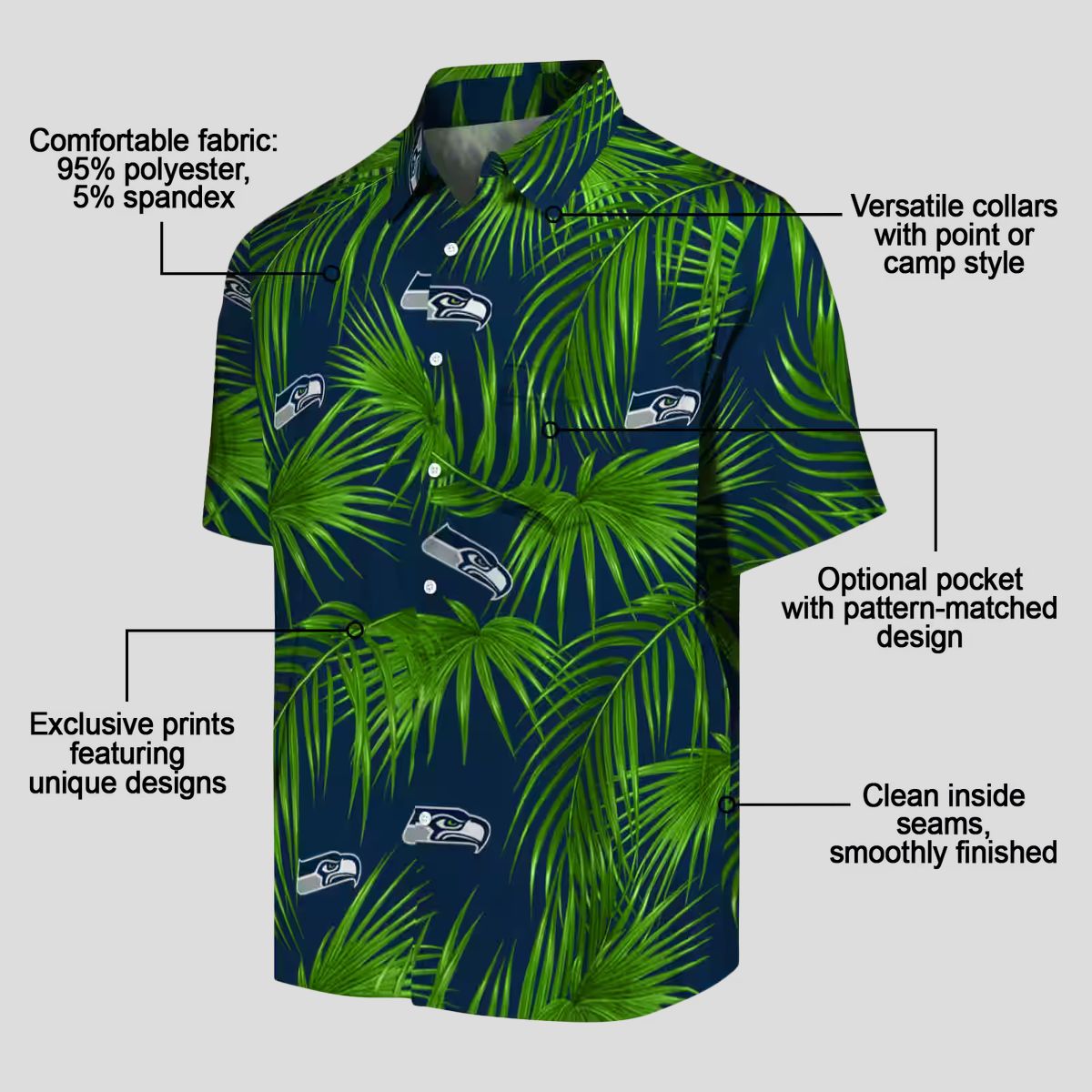 Seattle Seahawks Vacation Hawaiian Shirt - Blue Tropical Palms & Hibiscus Print