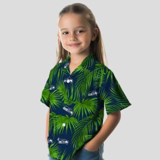 Seattle Seahawks Vacation Hawaiian Shirt - Blue Tropical Palms & Hibiscus Print