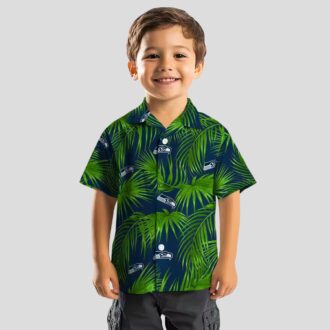 Seattle Seahawks Vacation Hawaiian Shirt - Blue Tropical Palms & Hibiscus Print