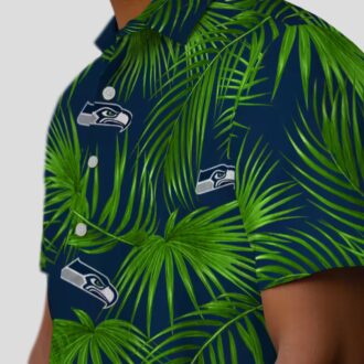 Seattle Seahawks Vacation Hawaiian Shirt - Blue Tropical Palms & Hibiscus Print