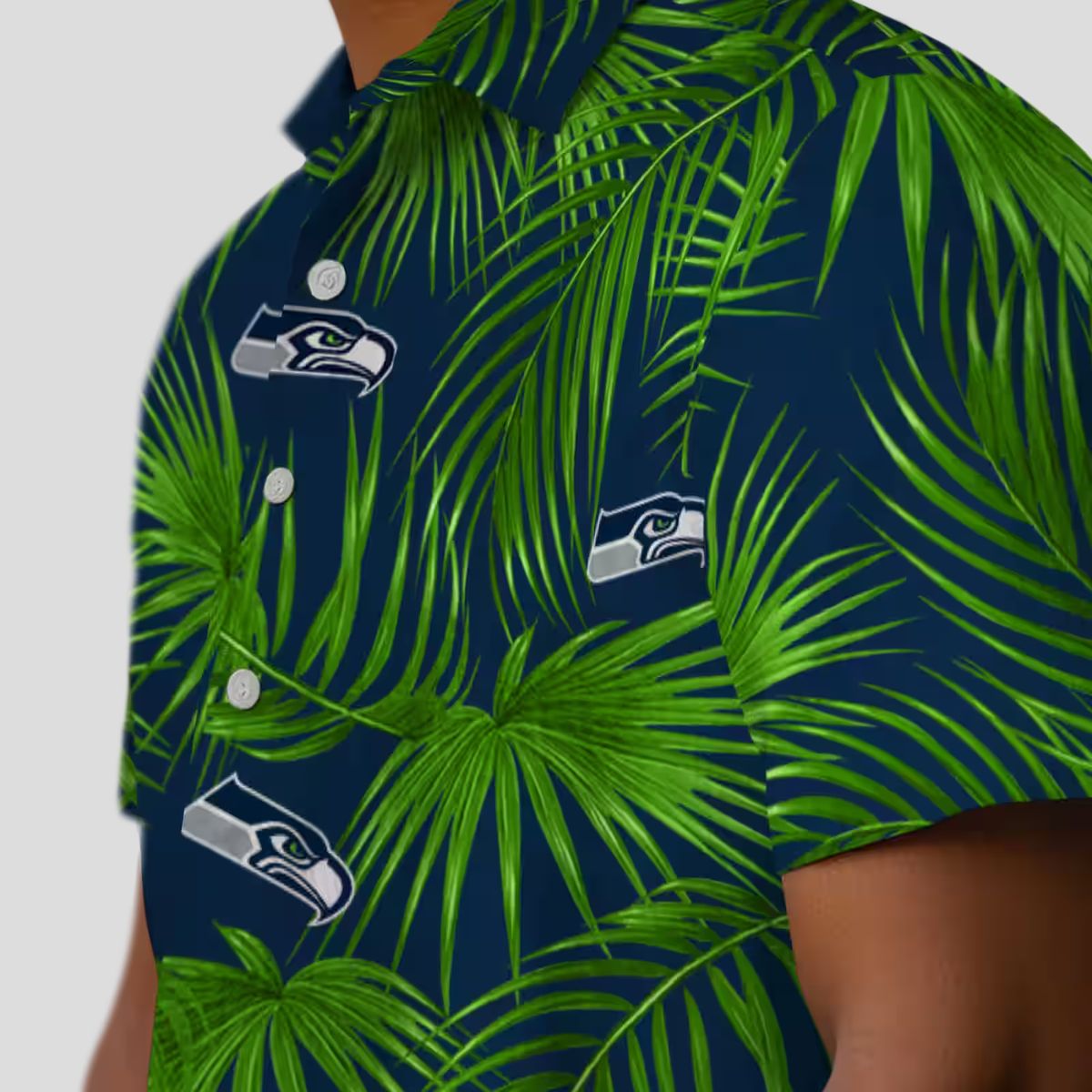 Seattle Seahawks Vacation Hawaiian Shirt - Blue Tropical Palms & Hibiscus Print