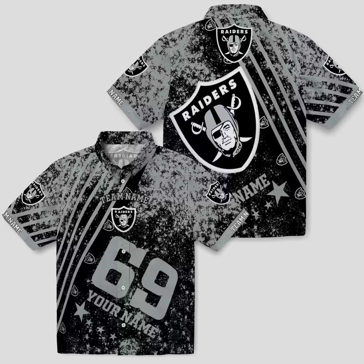 Best Las Vegas Raiders Hawaiian Shirt, Black Star & Stripes NFL Aloha Apparel