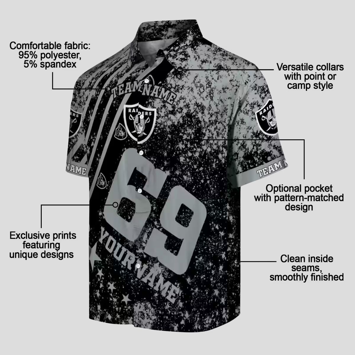 Best Las Vegas Raiders Hawaiian Shirt, Black Star & Stripes NFL Aloha Apparel