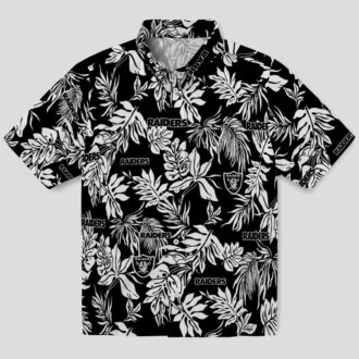 Black & White Las Vegas Raiders Hawaiian Shirt - Stylish Tropical Leaf Fan Gift
